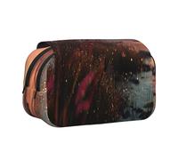 JZQZH Pleasant Riverside Double Layer Clamshell Pen Case â€“ Exquisite Durable Storage for Stationery and Small Items
