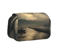JZQZH Riverside At Night Double Layer Clamshell Pen Case â€“ Exquisite Durable Storage for Stationery and Small Items
