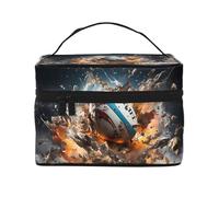 JZQZH Rugby on Fire Portable Cosmetic Bag Personalized Storage Organizer for Travel Camping Hotels and Long Distance Trips