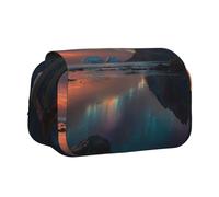 JZQZH Snow Mountain Aurora Double Layer Clamshell Pen Case â€“ Exquisite Durable Storage for Stationery and Small Items