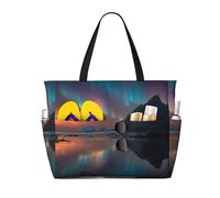 JZQZH Snow Mountain Aurora Large Capacity Beach Travel Tote Bag with Zipper for Summer Outdoor Use Stylish Durable