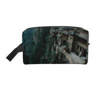 JZQZH Travel Toiletry Bag Large Capacity Storage for Small Items Portable Durable with Full Building On The Cliff Print Design