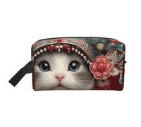 JZQZH Travel Toiletry Bag Large Capacity Storage for Small Items Portable Durable with Full Kitten In Red Clothes Print Design