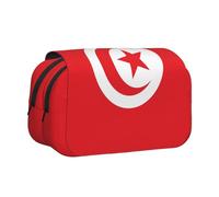 JZQZH Tunisian flag Double Layer Clamshell Pen Case â€“ Exquisite Durable Storage for Stationery and Small Items