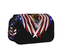 JZQZH USA Flag Patriotic Eagle Double Layer Clamshell Pen Case â€“ Exquisite Durable Storage for Stationery and Small Items