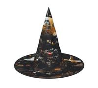 JZQZH Vintage Aircraft Machinery Halloween Witch Hat Comfortable and Durable Fashionable and Personalized Party Accessories, Black, 3 PCS