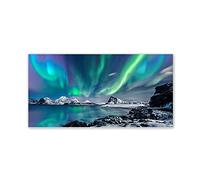 JZSDGB Aurora Borealis Canvas Wall Art - Landscape Painting Print on Canvas - Beautiful Iceland Nature Scenery - Northern Lights Poster - Modern Artwork for Living Room - 70x140cm (28x55in) Frameless