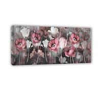 JZSDGB Flowers Pictures on Canvas - Modern Nordic Pink Flower Wall Art - Framed Art Print for Living Room Decor - 24x47 inches