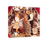 JZSDGB Norman Rockwell Prints-Canvas Print Wall Art Famous Painting-‘April Fool Girl with Shopkeeper’Art Reproduction Canvas Picture Posters-for Living Room Wall Decor 20x20cm(9x9in) Framed