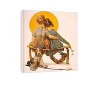 JZSDGB Norman Rockwell Prints-Canvas Print Wall Art Famous Painting-‘Boy and Girl gazing at the Moon’Art Reproduction Canvas Picture Posters-for Living Room Wall Decor 80x95cm(31x37in) Framed