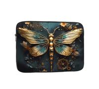 Jzslmj 13 Inch Shockproof Laptop Bag, Full Width Gold Color Delicate Dragonfly Flower Print Handbag Suitable For Business And Daily Use