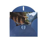 JZSLMJ Ancient House Greeting Card for Blue Heart Shaped Envelope Holidays Birthdays Valentine's Day Weddings