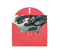 JZSLMJ Blue Trees On The Shore Greeting Card for Red Heart Shaped Envelope Holidays Birthdays Valentine's Day Weddings