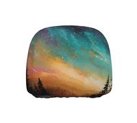 JZSLMJ Car Headrest Cover Elastic Interior Accessory Anti-Scratch Exquisite Forest Aurora Print