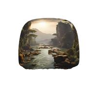 JZSLMJ Car Headrest Cover Elastic Interior Accessory Anti-Scratch Exquisite Mountains and Rivers Print