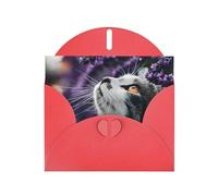 JZSLMJ Cat Looking at Lavender Greeting Card for Red Heart Shaped Envelope Holidays Birthdays Valentine's Day Weddings