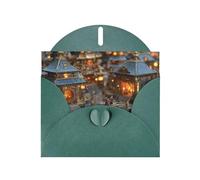 JZSLMJ Exquisite Architecture Greeting Card for Dark Green Heart Shaped Envelope Holidays Birthdays Valentine's Day Weddings