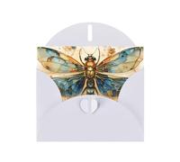 JZSLMJ Golden Delicate Dragonfly on Yellow Background Greeting Card for White Heart Shaped Envelope Holidays Birthdays Valentine's Day Weddings