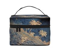 JZSLMJ Portable Cosmetic Bag Large Capacity Multiple Compartments All-Match Broken Golden Island Print Travel Partner