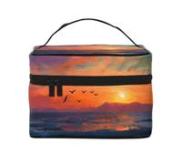 JZSLMJ Portable Cosmetic Bag Large Capacity Multiple Compartments All-Match Seagulls Chasing The Sun Print Travel Partner