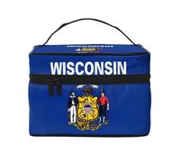 JZSLMJ Portable Cosmetic Bag Large Capacity Multiple Compartments All-Match Wisconsin State Flag Print Travel Partner