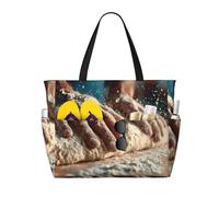 JZSLMJ Process Of Making Bread Large Capacity Beach Travel Tote Bag with Zipper Foldable for Summer Outdoor Use