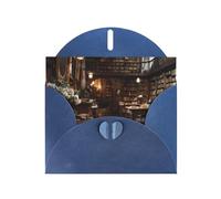 JZSLMJ Retro Double-decker Library Greeting Card for Blue Heart Shaped Envelope Holidays Birthdays Valentine's Day Weddings