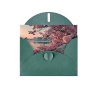 JZSLMJ Riverside Cherry Blossoms Greeting Card for Dark Green Heart Shaped Envelope Holidays Birthdays Valentine's Day Weddings