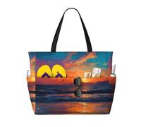 JZSLMJ Seagulls Chasing The Sun Large Capacity Beach Travel Tote Bag with Zipper Foldable for Summer Outdoor Use