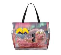 JZSLMJ Snail Under The Aurora Large Capacity Beach Travel Tote Bag with Zipper Foldable for Summer Outdoor Use
