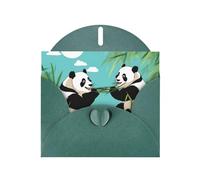 JZSLMJ Two cute big pandas Greeting Card for Dark Green Heart Shaped Envelope Holidays Birthdays Valentine's Day Weddings