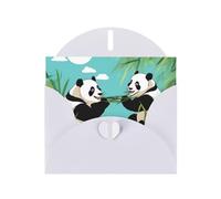 JZSLMJ Two cute big pandas Greeting Card for White Heart Shaped Envelope Holidays Birthdays Valentine's Day Weddings