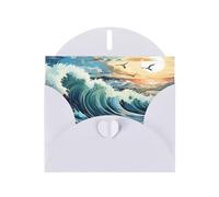 JZSLMJ Wave Sailboat Seagull Greeting Card for White Heart Shaped Envelope Holidays Birthdays Valentine's Day Weddings