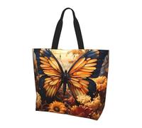Jzslmj Women'S Large Capacity Shoulder Bag For Daily Use Light And Durable With Beautiful Orange Yellow Butterfly Field Flowers Print