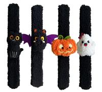 JZSMY 4Pcs Halloween Slap Bracelets Halloween Halloween Pumpkin Ghost Bat Black Cat Bracelet Wrist Band for Halloween Party Decoration Halloween Snap Bracelet Gifts Classroom Exchanging Gifts