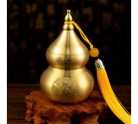 JZSMY Feng Shui Chinese Brass Hu Lou Pumpkin Statue Home Decoration Table Bookshelf Ornaments Lucky Guard Figure Happy Hu Lu Decoration Retro Wu Lou Lucky Amulet (Yellow)