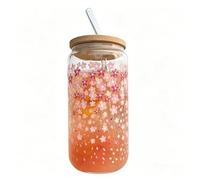 JZSMY Glass Cups with Lids and Straws, 16OZ Iced Coffee Cups, Coquette Cute Drinking Glasses, Cold or Hot Drinks Reusable Flowers Mug Mother's Day & Birthday Gift for Women (Cherry Blossom)