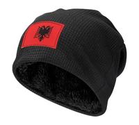 JZSTY Black Waffle Knit Pullover Hat - Soft Light Albanian Flag Print Beanie Suitable Outfits for Winter Travel Matching