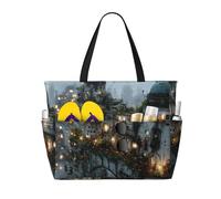 JZSTY Castle in the Sky Large Capacity Beach Bag with Zipper for Spring Summer Outdoor Use Easy to Clean and Durable