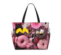 JZSTY Delicious Donuts Large Capacity Beach Bag with Zipper for Spring Summer Outdoor Use Easy to Clean and Durable