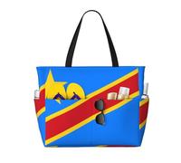 JZSTY Flag of the Congo Large Capacity Beach Bag with Zipper for Spring Summer Outdoor Use Easy to Clean and Durable