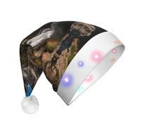 JZSTY LED Plush Santa Hat with Exquisite Evergreen Cliffs print Soft Warmth Blinking Festival Party Decoration