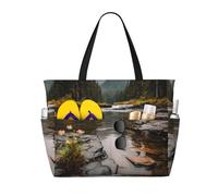 JZSTY Rock Wildflower Large Capacity Beach Bag with Zipper for Spring Summer Outdoor Use Easy to Clean and Durable