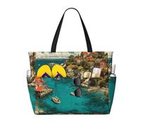 JZSTY Tidewater Haven Large Capacity Beach Bag with Zipper for Spring Summer Outdoor Use Easy to Clean and Durable