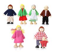 Jzszera Wooden Dolls House People Family of 7 Pretend Play Figures for Dolls House Accessories Gift