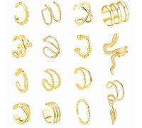 JZTRADING 15Pcs Gold Ear Cuff Earrings Set For Women No Piercing Ear Cuffs CZ Fake Helix Clip On Wrap Snake Earrings Women Girls Jewelry