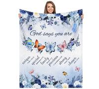 Jzufnap Christian Blanket for Women, Blue Rose Butterfly Ultra Soft Religious Gifts Blankets with Bible Verse and Inspirational Thoughts, Warm Plush Prayers Healing Throw Blankets, 60"x50"