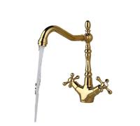 JZWCHQ 1 Pcs Kitchen Sink Faucet Polished Chrome Double Cross Handle Faucet 360° Swivel Spout Kitchen Faucet Hot and Cold Faucet(Gold)