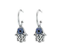 JZWCHQ 100% 925 Sterling Silver Lucky Hand Round Hoop Earrings For Women Fashion Sterling Silver Jewelry