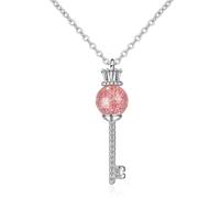JZWCHQ 100% 925 Sterling Silver Strawberry Crystal Crown Key Necklaces & Pendants For Women Creative Lady Fine Jewelry